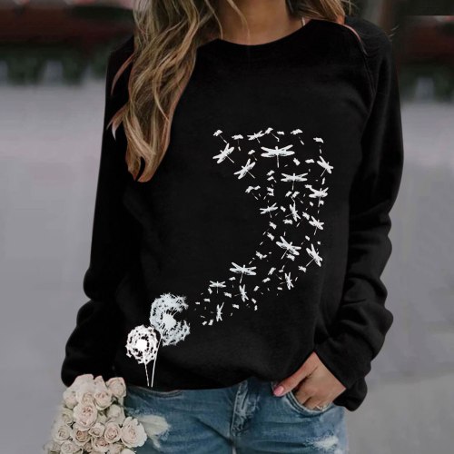 Women'S Cold Sweaters Sweat-Shirts Fashion Round Neck Long Sleeve Print T-Shirts  Blouse Tops Sweatshirt Women Vintage Toppies