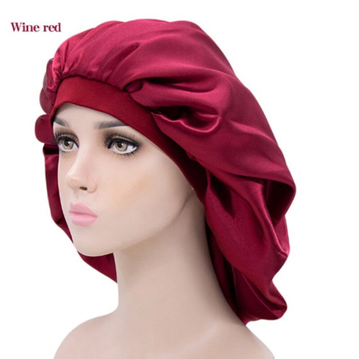 Women Night Sleep Hat Adjust Satin Bonnet Hair Styling Cap Long Hair Care 29 Styles Silk Head Wrap Shower Cap Hair Styling Tools