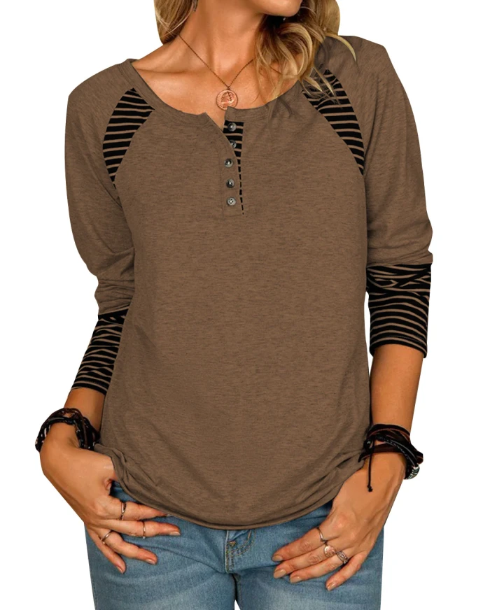 Spring/Autumn Women Striped Single-Breasted  Sweatshirts