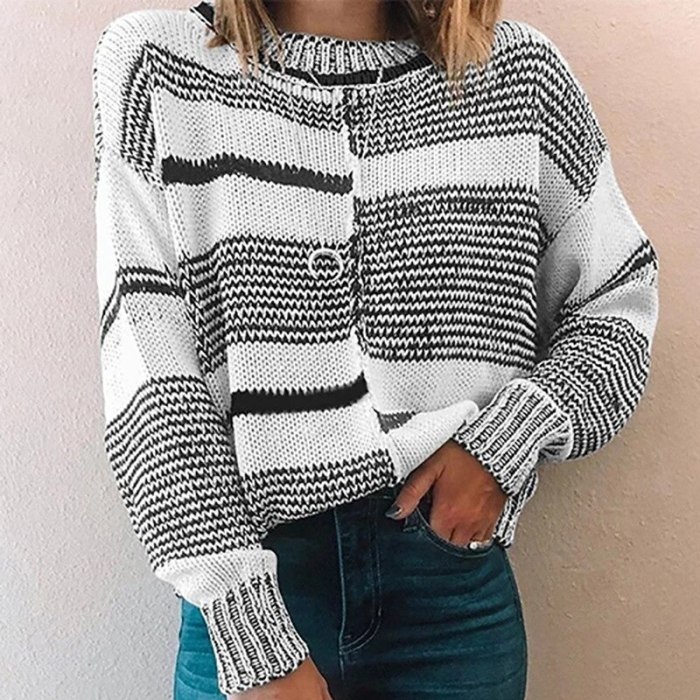 Casual Stripe Sweater Pullovers Women Plus Size Long Sleeve Knitted Street Style Oversized Sweater Warm Jumpers 2021 Basic Tops