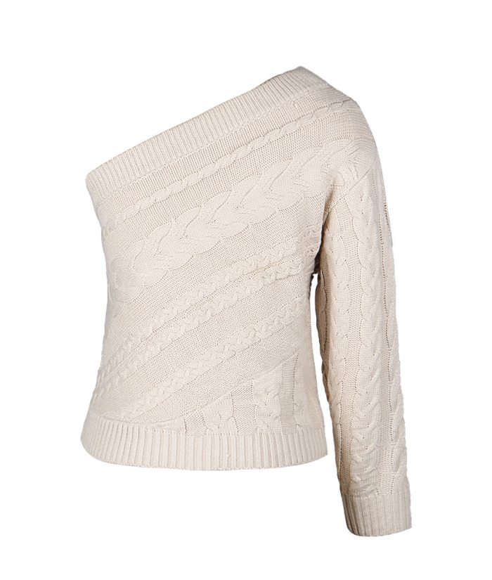 Women Sweaters One Shoulder Autumn Sweaters Long Sleeves Casual Warm Pullover Knitted Tops Women Clothing Womens Sweaters