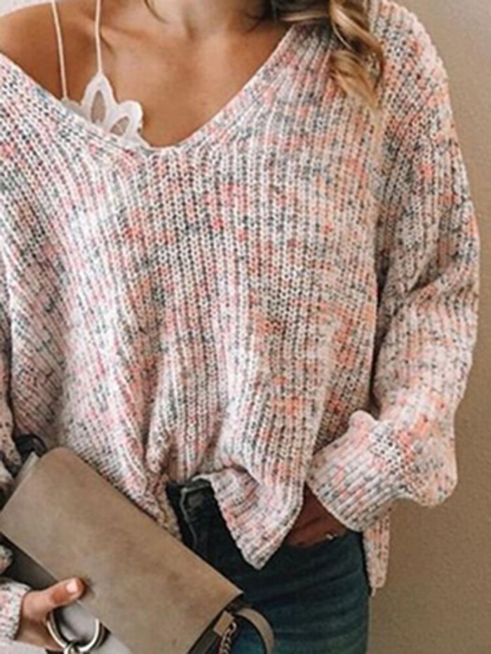 Spring Autumn V-Neck One Shoulder Sweater 2021 New Women Sexy Elegant Warm Sweater Casual Loose Long Sleeve Knitted Jumpers Tops