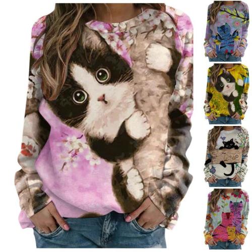 Women's Long Sleeve Sweatshirt Fall and Winter New Ladies' Loose Fashion Printed Cat Top