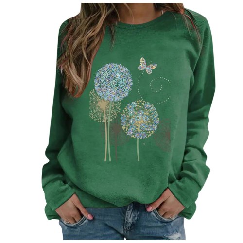 Casual Long-sleeved Women's Pullovers women's clothing autumn 2021 simple style Dandelion print Round Neck fashion Hoodies
