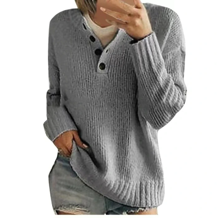 Ladies Sweaters Spring Tops Button V-Neck Long Sleeves Women Clothing Office Lady Sexy Solid Soft Cozy Casual Pullovers Female