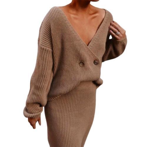 Dress Suits 2021 Women Autumn Winter Outfit Long Sleeve Knitted  vestidos For Women Sweater Skirt Two Pieces Dress dress sets