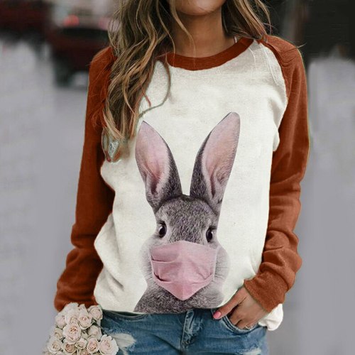 Woman Sweatshirt  Autumn And Winter Clothes Pullover Casual Long Sleeve Top Animal Printing Patchworkp Cartoon Loose Streetwear
