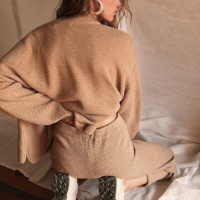 Brown Two Pieces Set Knitwear 2020 Autumn and Winter New Casual Loose Sweater Set Lounge Wear Harajuku Kpop Korean Style