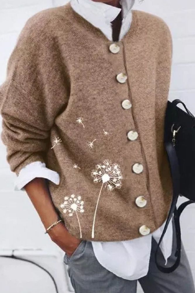 2021 Casual Long Sleeve Autumn Shirt Blusas Retro Dandelion Print Women Loose Blouse Fashion Winter Fleece Button Tops Cardigan