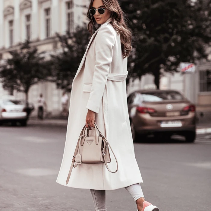 Women Loose Blend Wool Long Overcoat Elegant Lady Fashion Street Tops Cardigan Jacket Autumn Long Sleeve Belted Winter Outerwear