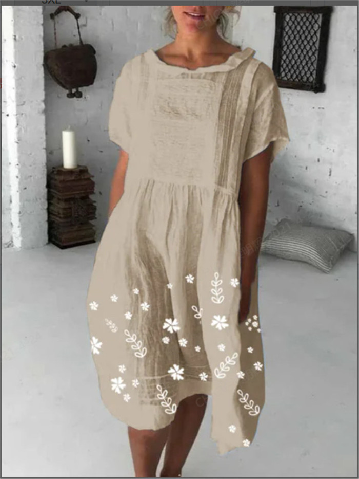 Doll Collar Cotton And Linen Loose Casual Dress