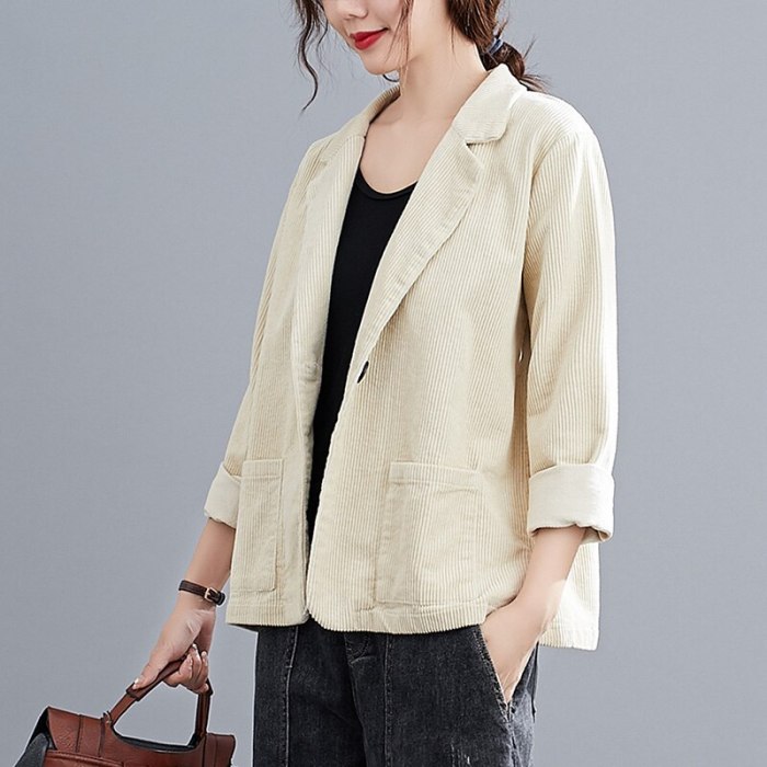 #5215 Spring Autumn Corduroy Blazer Women Loose Vinage Short Suit Jacket Korean Style Casual Coats Female Single Buttons Blazer
