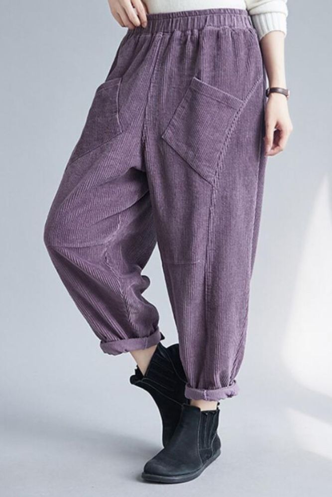 Autumn Winter Women Corduroy Harem Pants New 2020 Vintage Style Solid Color Elastic Waist Loose Ladies Casual Trousers S1839