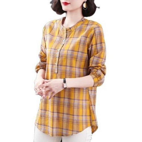 New Women Spring Autumn Blouse Cotton Linen Plaid Shirt Fashion Long Sleeve Blouses Office Shirts Lady Tops Blusas Plus Size 5XL