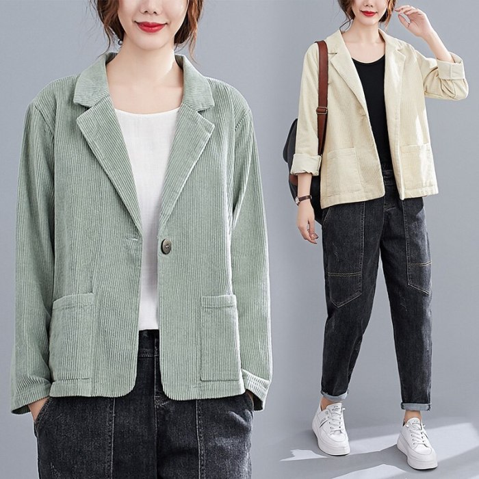 #5215 Spring Autumn Corduroy Blazer Women Loose Vinage Short Suit Jacket Korean Style Casual Coats Female Single Buttons Blazer