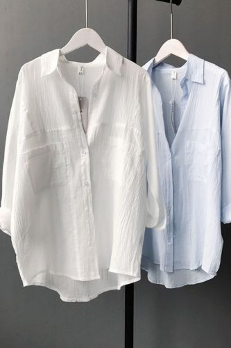 Women Loose Casual Solid Cotton Linen Blouses&Shirts