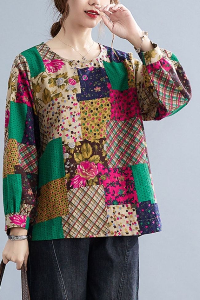 2021 New Arrival Long Sleeve Loose Autumn T Shirts Tops Print Floral Vintage Women T-shirt Cotton Linen All-match Spring T Shirt