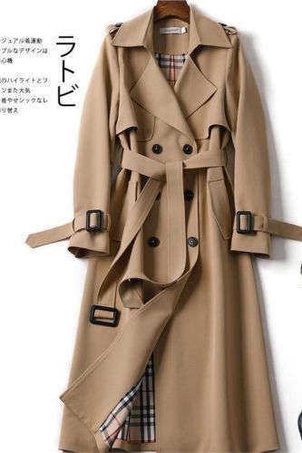 Women's Long Trench Coats 2021 New Autumn Lapel Double Breasted Slim Windbreaker Korean Elegant Belted Solid Coat Ladies Outwear