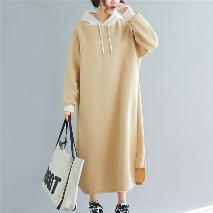 Long Hooded Sweater Dress Women Autumn Winter 2020 Korean Large Size Loose Fashion Plus Velvet Vestidos Mujer Dress Female  Q314