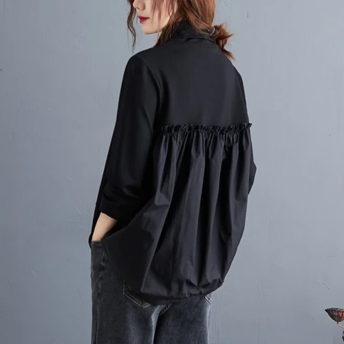 Oversized Women Autumn Long Sleeve T-shirt New 2020 Autumn Vintage Turtleneck Loose Comfortable Female Black Tops Shirts S1546