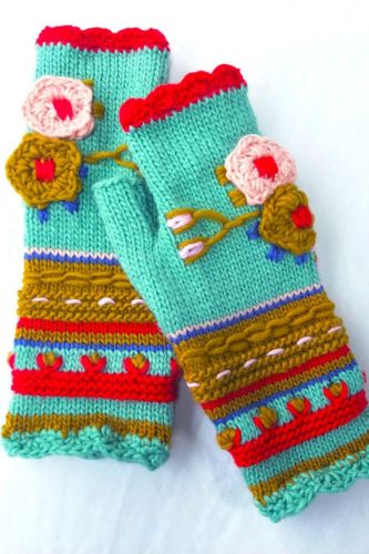 Ins Autumn And Winter Women'S Thick Needles, Hand Crocheted Flowers, Adult Warm Knitted Gloves, Embroidered Woolen Gloves