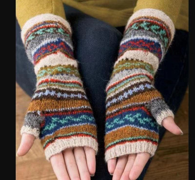 Knitted gradient color half-finger gloves female autumn and winter cute cartoon Korean version of the warmth fingerless back knitted gloves