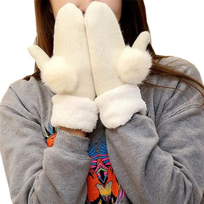 Warm Candy Color Double Layer Thick Female Gloves Cashmere Mittens Women Girl Winter Gloves Pure Color Rabbit Fur Soft