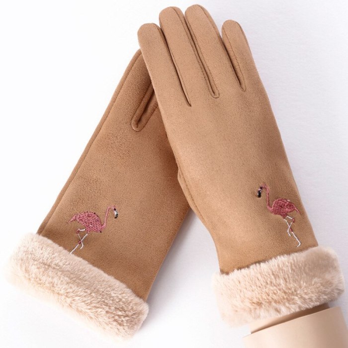 New Women Gloves Autumn And Winter Imitation Rabbit Velvet Keep Warm Touch Screen Thin Female Elegant Style Embroidery S001