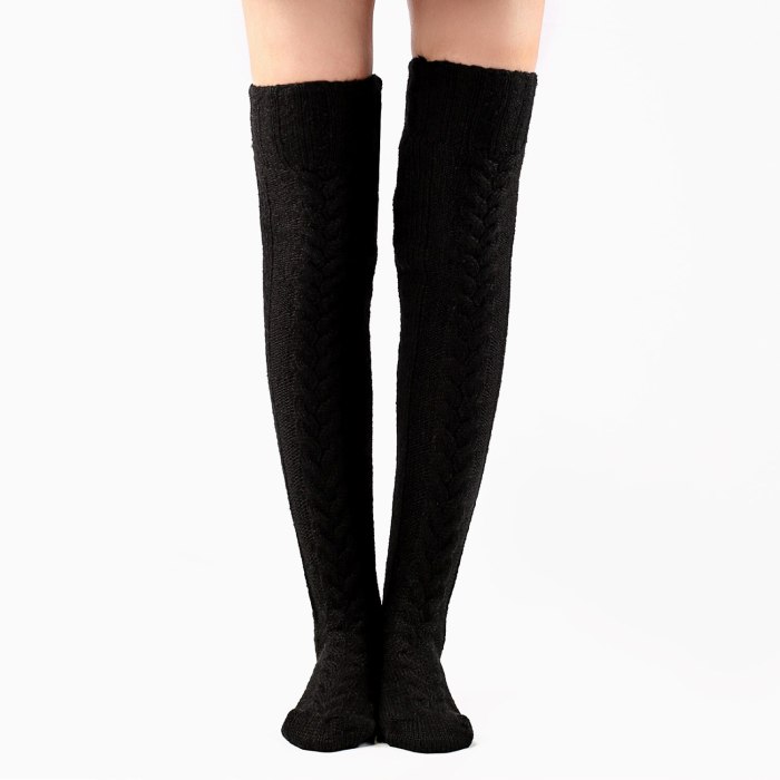 Women Knitted Stockings Plush Velvet Crochet Over knee Long Boot Socks Leg Warmer Autumn Winter Thicken Warm Stockings Pantyhose