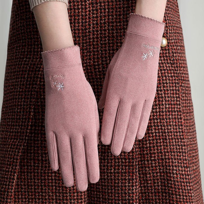 New Women Gloves Autumn And Winter Imitation Rabbit Velvet Keep Warm Touch Screen Thin Female Elegant Style Embroidery S001