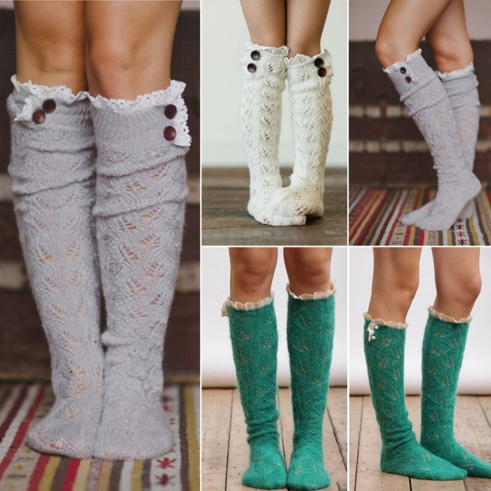 Women Winter Warm Leggings Cable Knitted Over Knee Thigh High Long Boot Stockings Girls Lace Frill Stockings 1Pairs