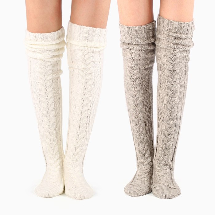Women Knitted Stockings Plush Velvet Crochet Over knee Long Boot Socks Leg Warmer Autumn Winter Thicken Warm Stockings Pantyhose