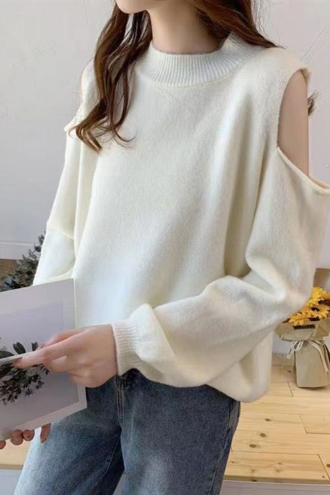 Korean Sweaters Women Streetwear Knitwear Pullover Off Shoulder Lantern Sleeve Fashion Spring Autumn Outwear Jumper B709