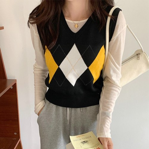 Jersey Chaleco Mujer Vintage V-Neck Sueter Winter Clothes Women Sweater Vest Knit Top 2021 Colete Feminino Pull Femme