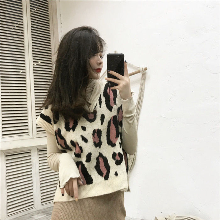 Woman Print Knitted Sweater Vest