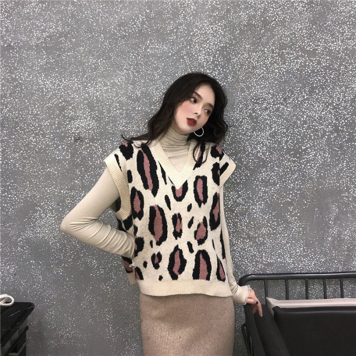 Woman Print Knitted Sweater Vest
