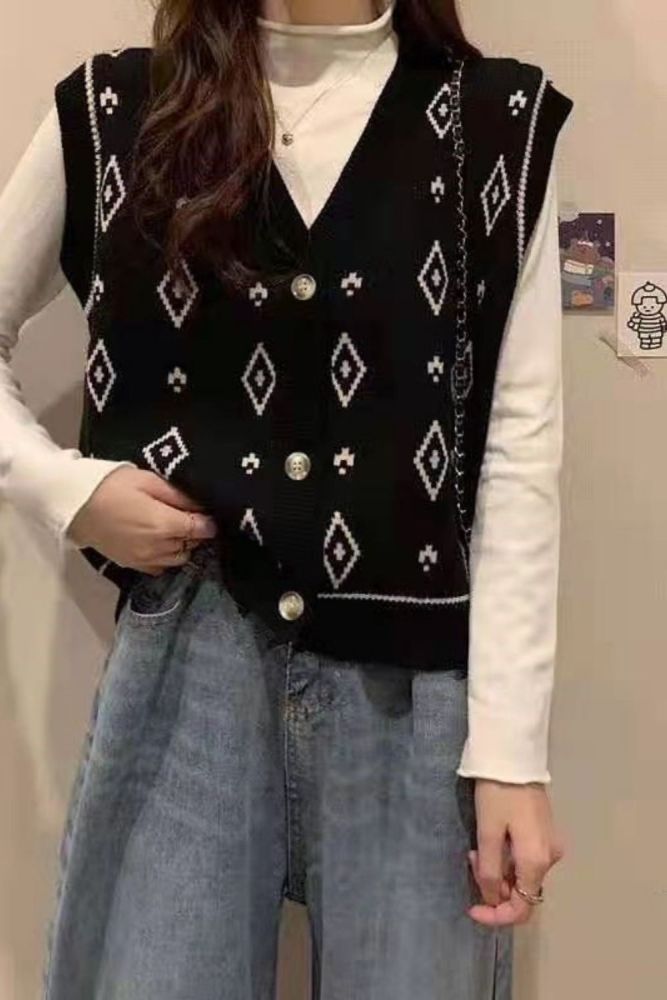 Woman Knitted Loose Pullover Sweater Vest