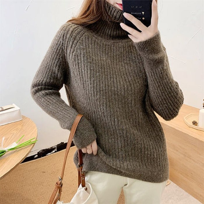 Lazy wind high neck pullover sweater women's top for autumn and winter 2021 new women's loose slim knit sweater base