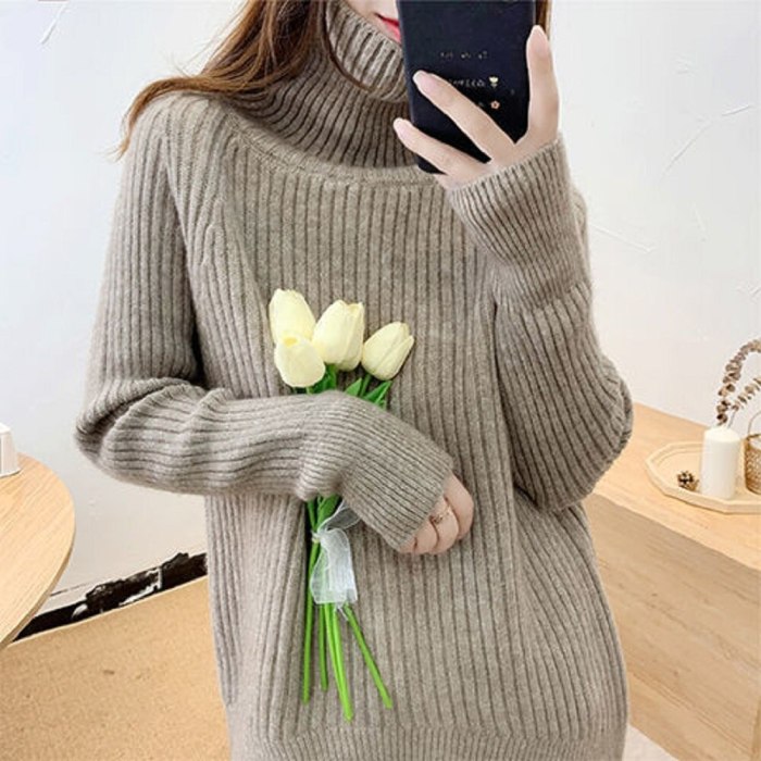 Lazy wind high neck pullover sweater women's top for autumn and winter 2021 new women's loose slim knit sweater base