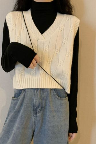 Autumn Preppy Style Chic Knitted Sweater Vest