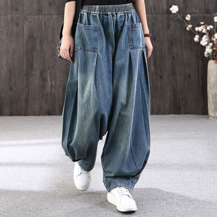 New Baggy Oversize Jeans Women Denim Casual Cross Pants Female Vintage Harem Pants Trousers Bloomers 2021 Mom Wide Leg Jeans