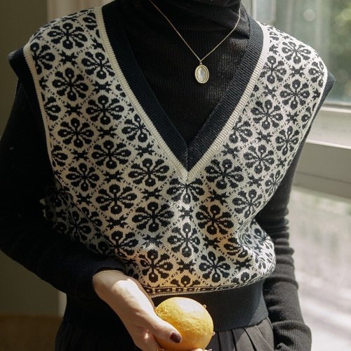 Sweaters Vest Women Sleeveless V-neck Crop Soft Knitting Print Korean Style Warm Ulzzang All-match Trendy Spring Autumn Female