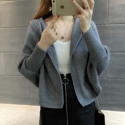 Cardigans Women Hooded Solid Simple Loose 2XL Harajuku Elegant Korean Style Daily Casual Fashion All-match Females Sweater Sweet
