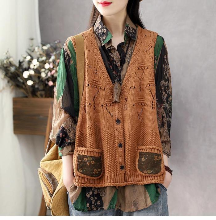 Retro Hollow Korean All-match Single-breasted Sweater Vest