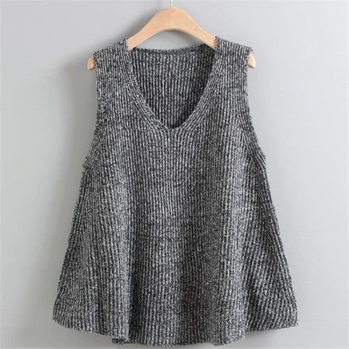 A Version Loose Large Size Pullover Wool Jumper Spring Autumn V Neck Sweater Vest Women's Sleeveless Knitted Waistcoat Blouse