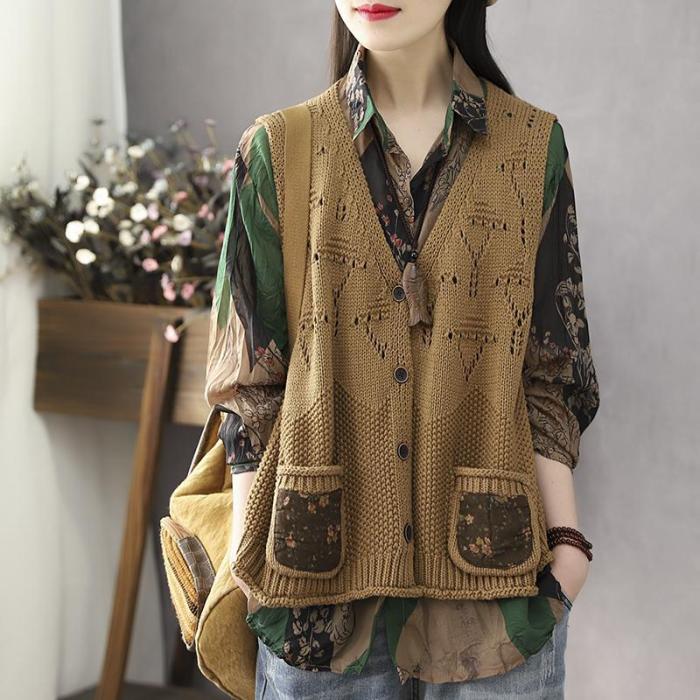 Retro Hollow Korean All-match Single-breasted Sweater Vest