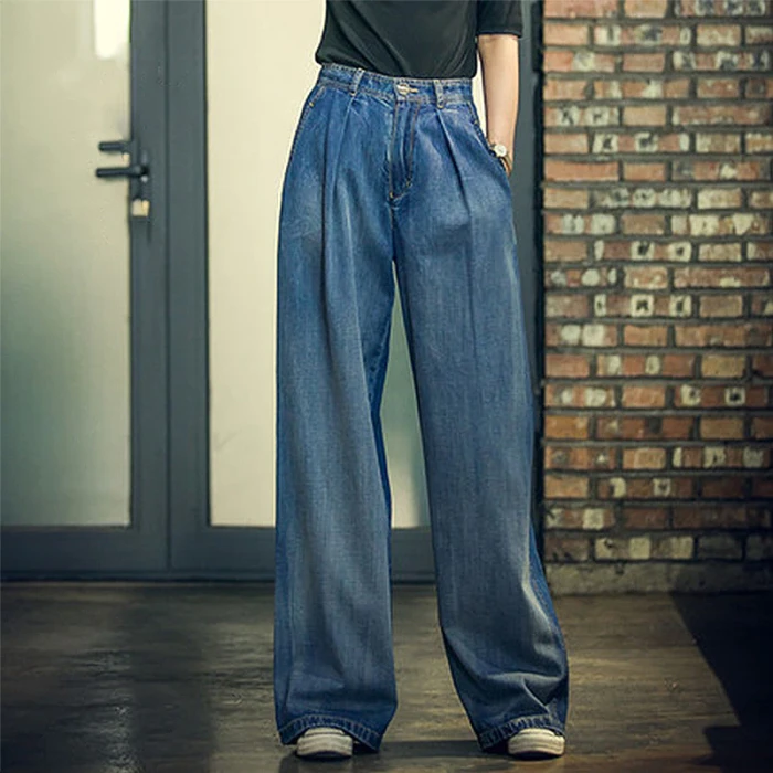 Jeans Women's Wide-leg Jeans 2021 y2k Streetwear High Waist Vintage Trousers Casual Simple Blue Buttons Straight Denim Long Pant