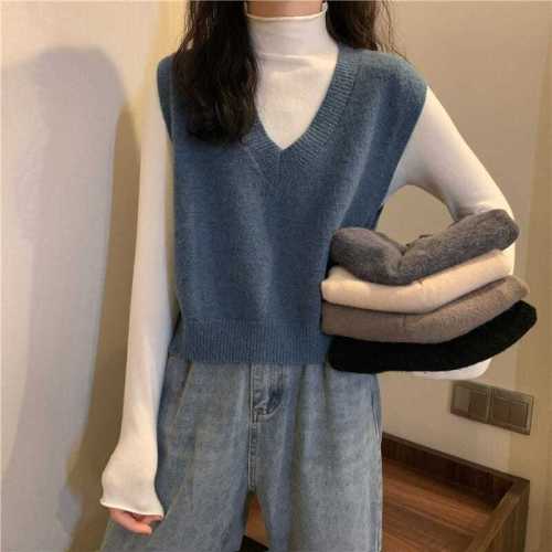 Women's Sweater Vest Solid Color V Neck Sleeveless Loose Knitted Pullover Wholesale 2021 Spring Autumn New Fashion Lady Clothing
