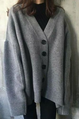 Women Breasted Buttons Over-sized Cardigan