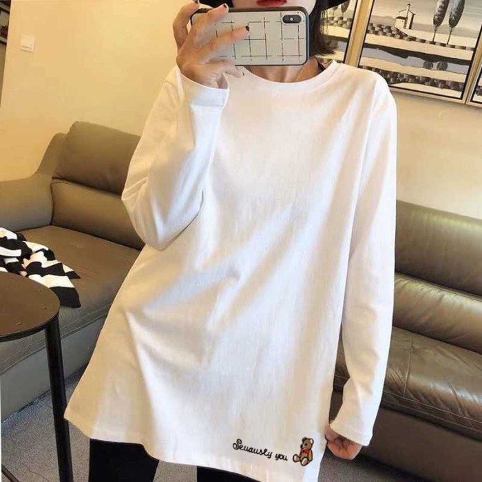 T-shirt Tops Shirt White Top Female In A Western Style 2021 New Cotton Long Sleeve T-shirt Female Spring And Autumn Long